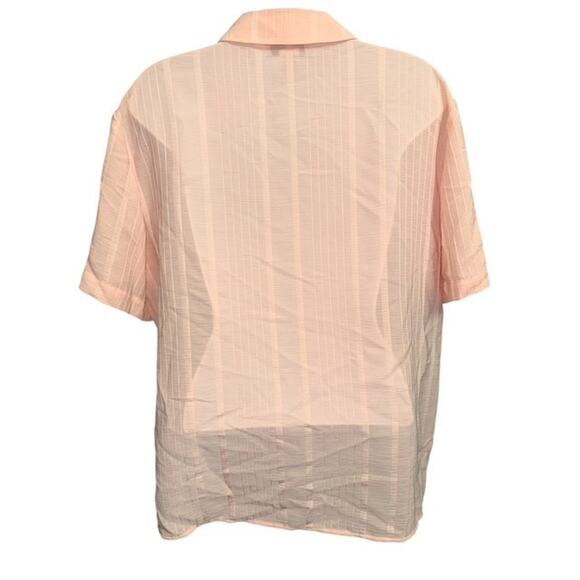 Michele Michelle Medium Top Orange Crepe Vertical Stripes Button Up Short Sleeve - Picture 5 of 5
